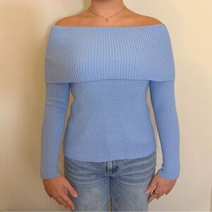 DO+BE Baby Blue Off The Shoulder Foldover Ribbed Knit Top - Size Small